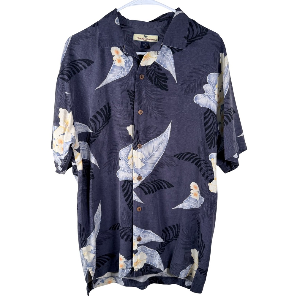Tommy Bahama Mens Small Silk Tropical Floral Camp Shirt Charcoal‎ Grey resort